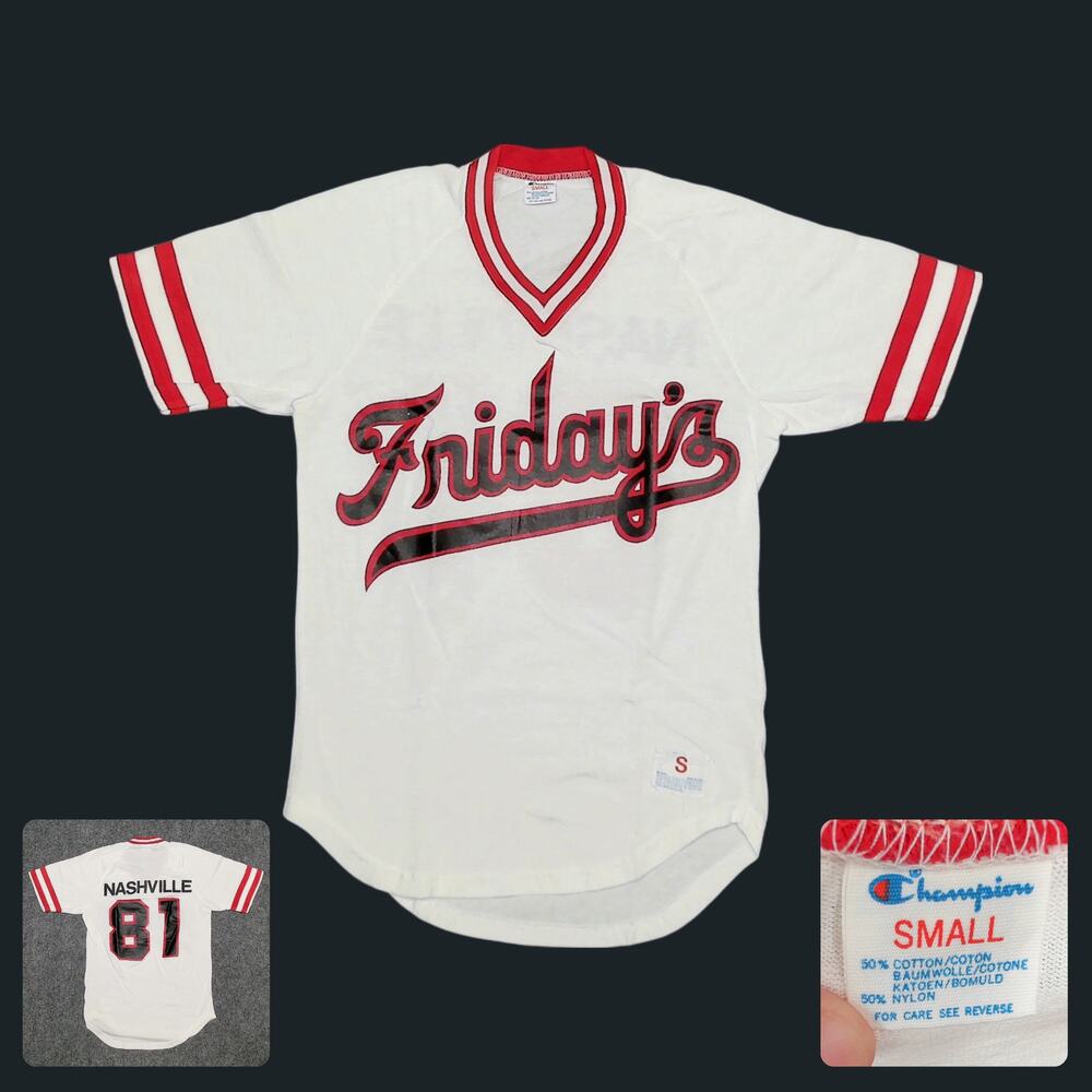 Vtg 80s Champion Tgi Fridays Baseball Jersey S